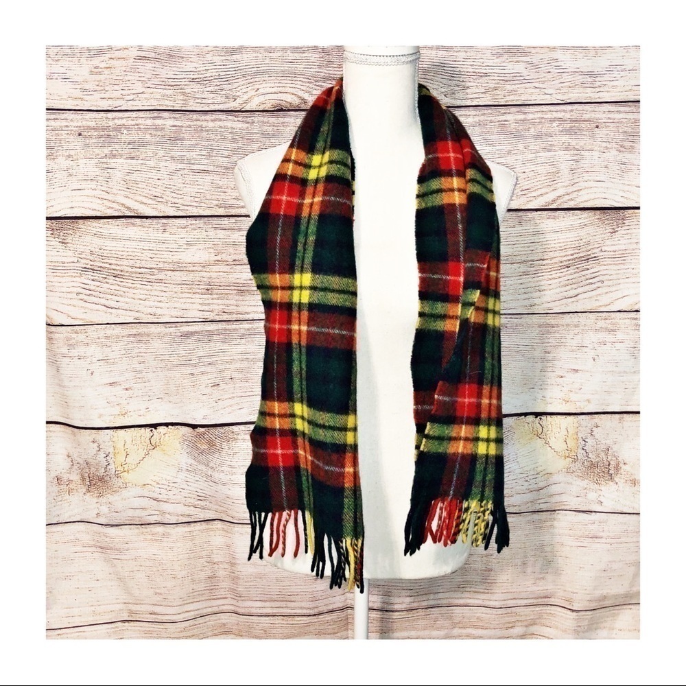 Vintage Ireland by John Hanly Red Tartan Wool Plaid Scarf 100% Lambswool